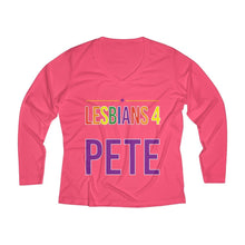 Load image into Gallery viewer, Lesbians 4 Pete Long Sleeve Performance V-neck Tee - mayor-pete